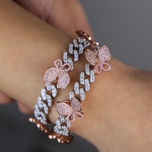 Silver & Rose Gold Iced Out Butterfly Cuban Bracelet